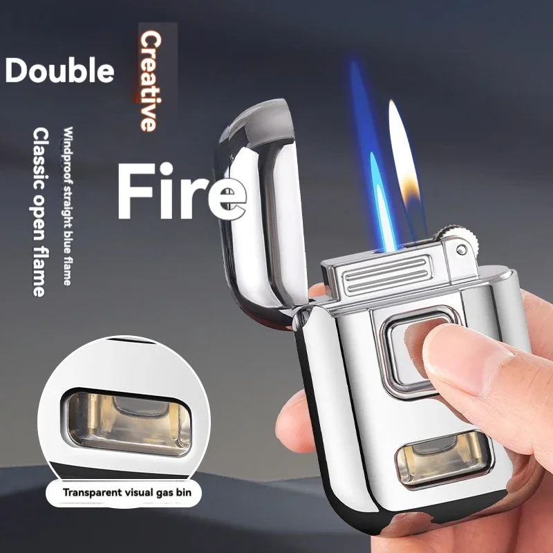 Cigarette Lighter Trend Earphone Shape Inflatable Lighter Grinding Wheel Straight Punch + Open Flame Double Fire Conversion Cigarette Lighter