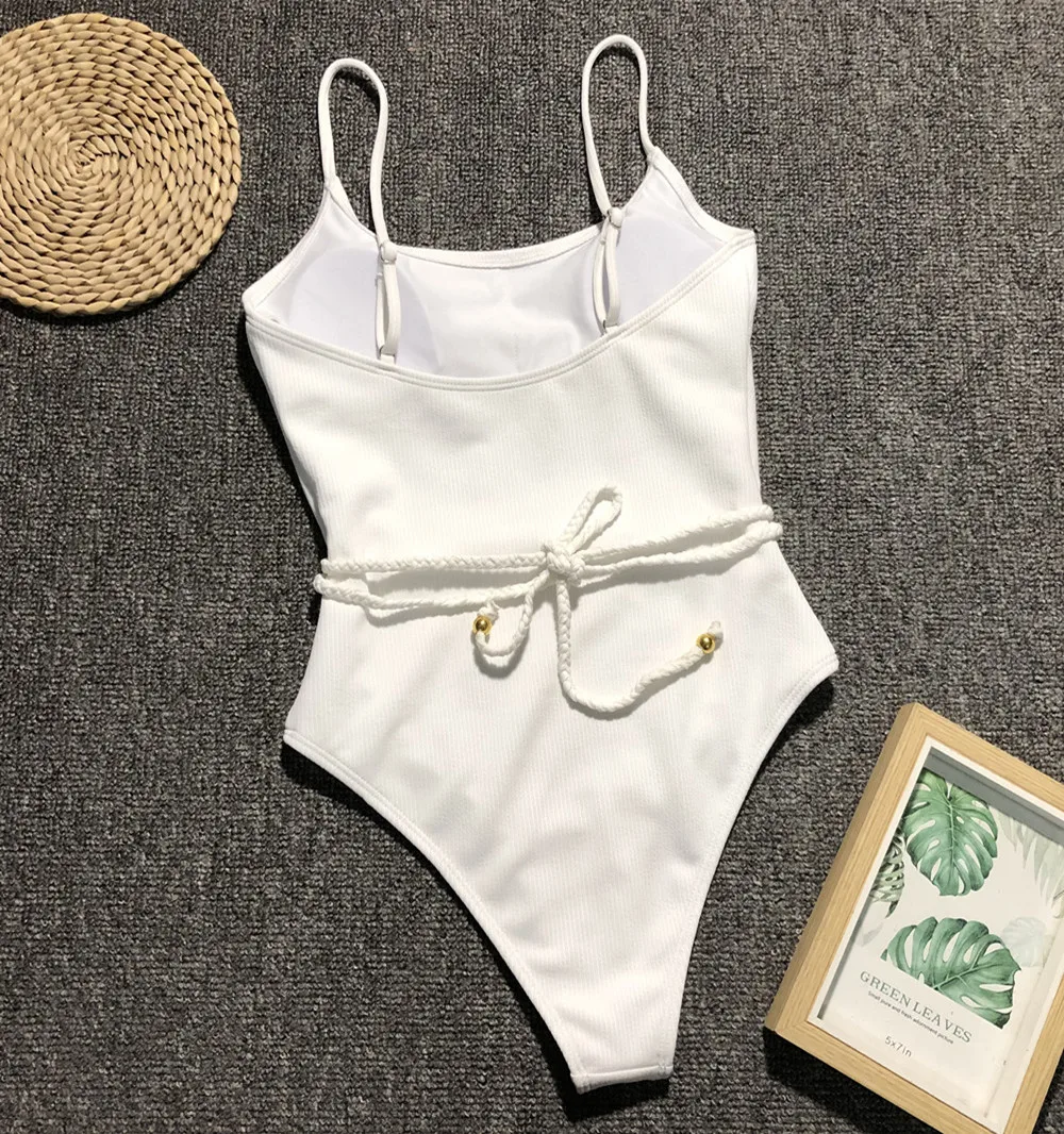 High Quality Swimsuits Solid Color Bandage Swimwear Women High Waist Brazilian Swimming Suit One Piece Monokini Summer Beachwear cute bikini sets