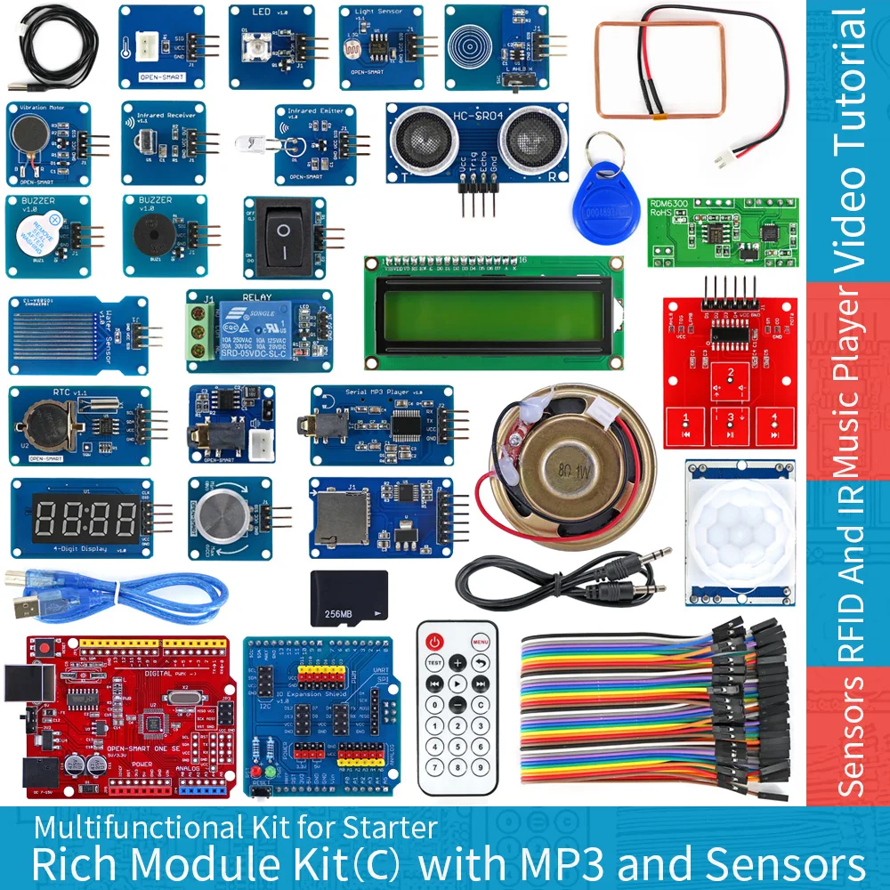 OPEN-SMART Rich Sensor Module Kit C with Atmega328P Board MP3 RTC NTC ...
