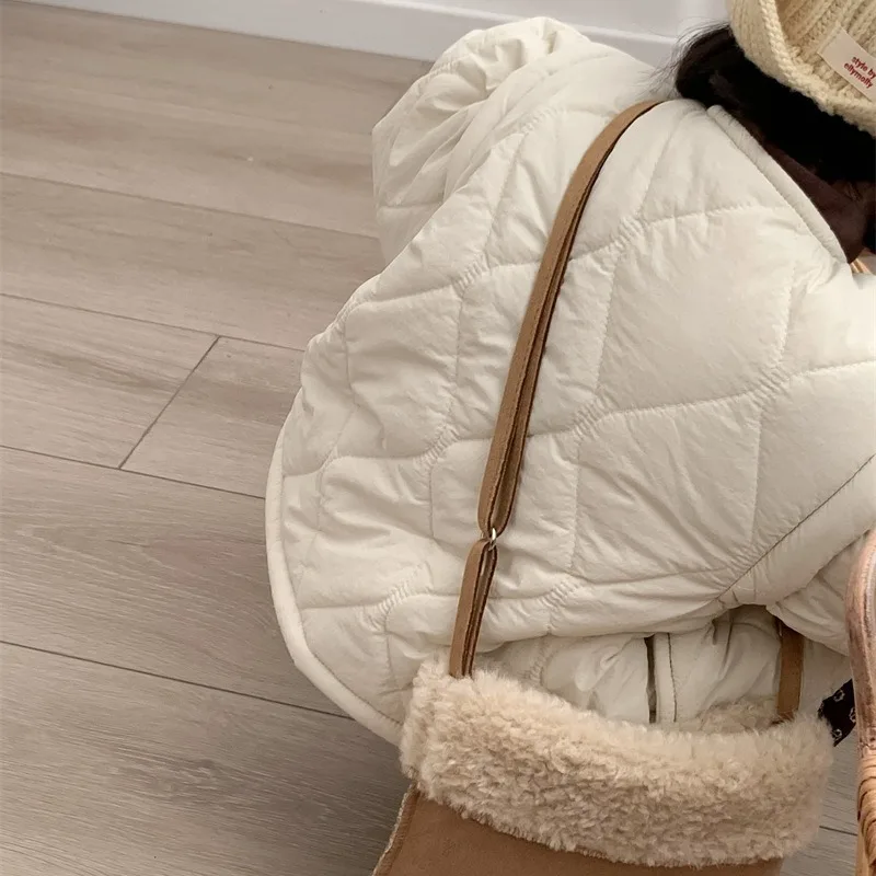 Girls Coat Winter New Childrens Wear Korean Baby Girl Foreign Cute Solid Color Plus Fleece Cotton Jacket Casual Simple