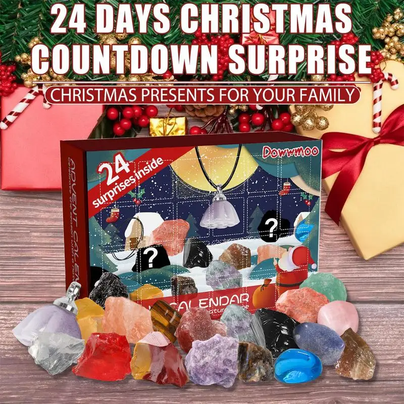 Advent Calendar 24pcs Ore Christmas Advent Calendar Natural Mineral Stone For Learning Collection Scientific Gift For Girls Boys