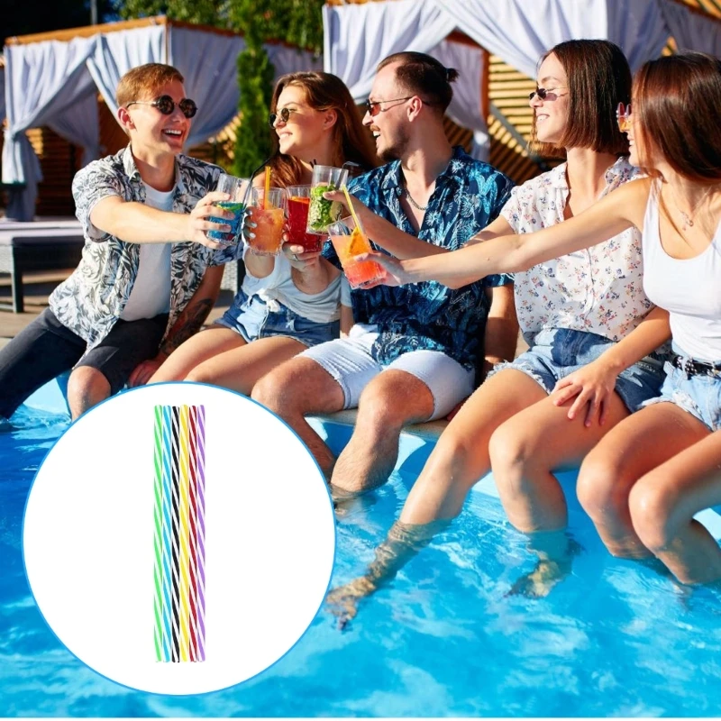 H7EA Pack of 50 Reusable Spirals Drinking Straws Stable Assorted Reusable Swirled Straws for Family and Outdoor Event
