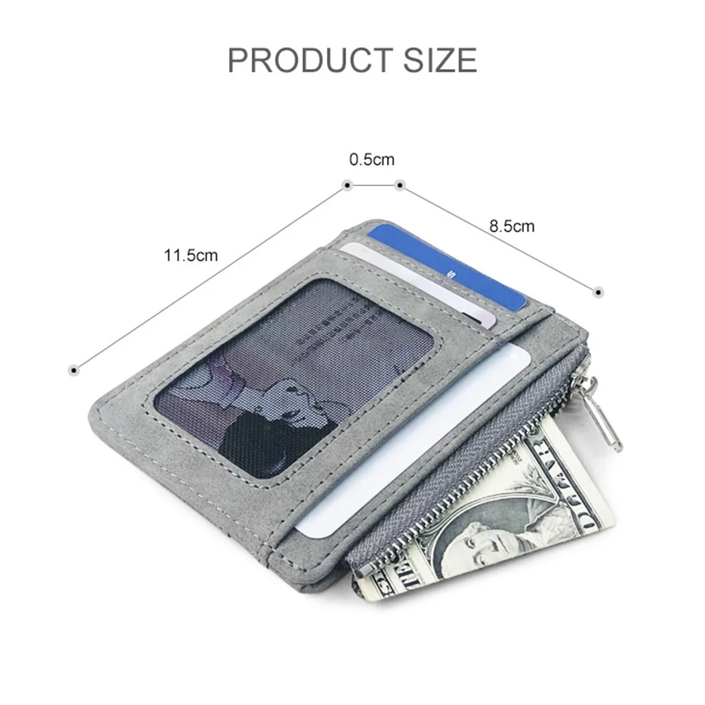 Matte Leather Retro Multi-Card Holder - Minimalist Wallet with Frosted Fabric and Zipper Money Bag