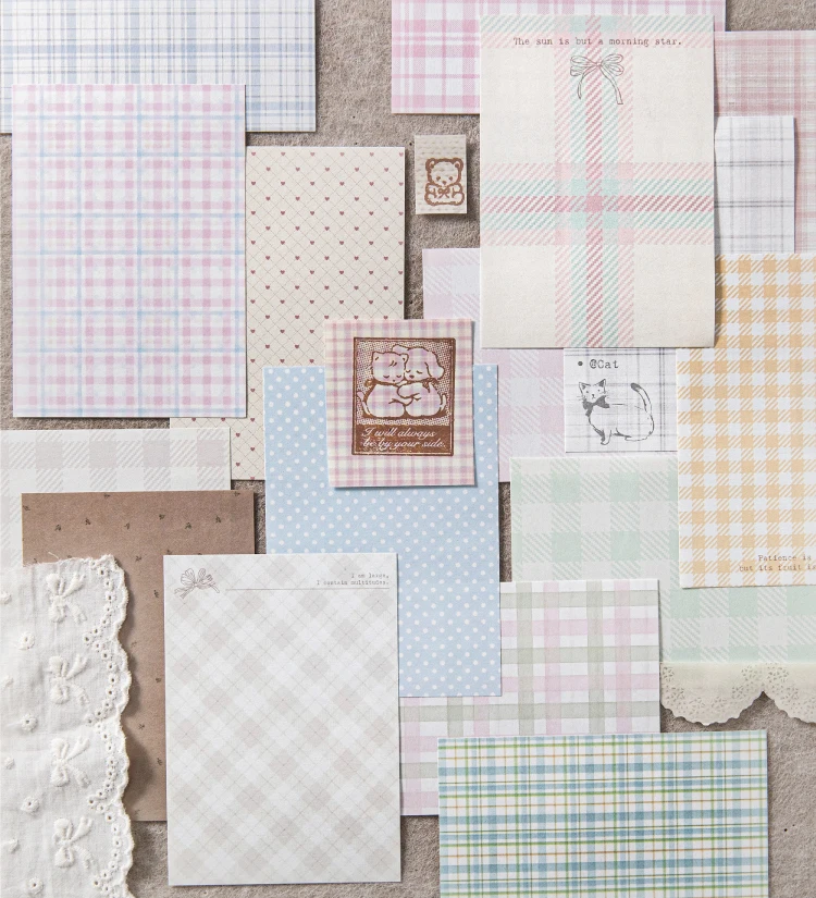 50 stücke kreative karierten Dekor Sammelalbum Vintage Material Papier Kit DIY Junk Journal Collage Fotoalbum Retro Hintergrund papier ﻿ – Detail 6