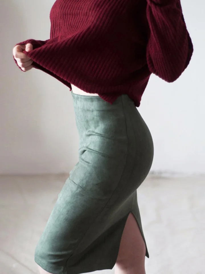 Jupe Crayon En Daim Multicolore Pour Femmes 2021 Mode Élastique Taille Haute Bureau Moulante