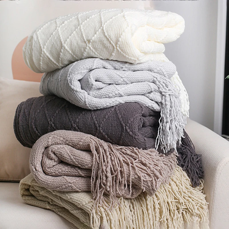 Nordic Knitted Shawl Sofa Blanket with Tassels Scarf Sofa Emulation Fleece Throw Blanket TV Blankets Bed End Decor Drop Ship 1