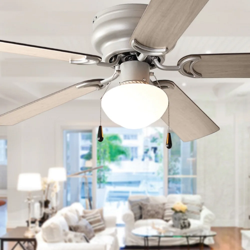 

Mainstays 44 Inch Hugger Indoor Ceiling Fan with Light Kit Satin Nickel 5 Blades Reverse Airflow Quiet Reversible Motor