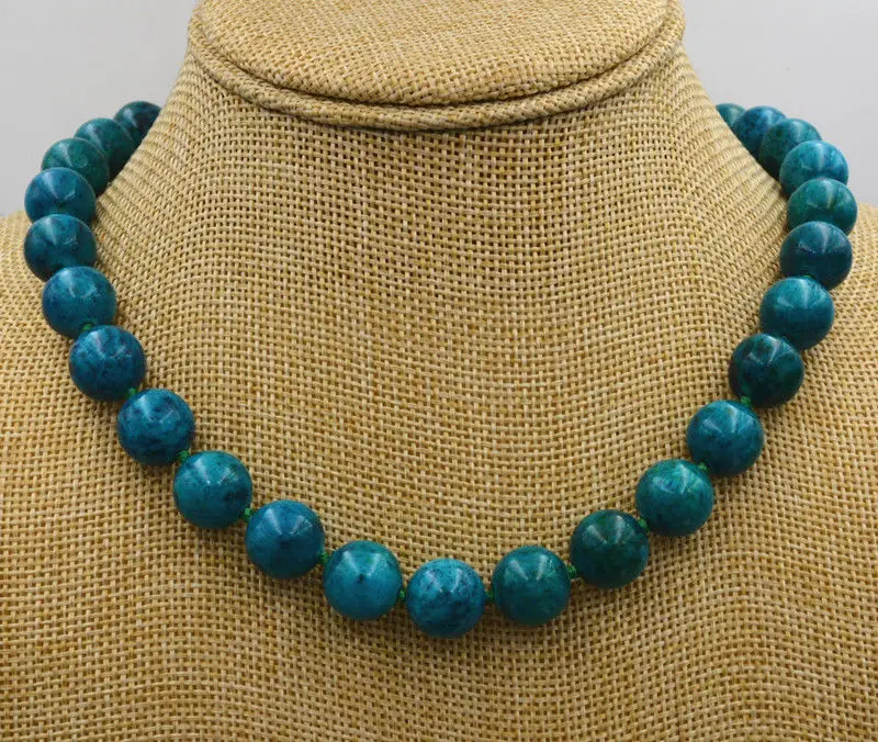 beautiful 12mm Azurite Chrysocolla gem Necklace 18 Tibetan silver love clasps jade