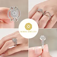 Newshe Wedding Rings Set for Women 3Pcs Stackable 925 Sterling Silver Bridal Luxury Jewelry Halo Round Cut AAAAA Cubic Zircon - Image 4