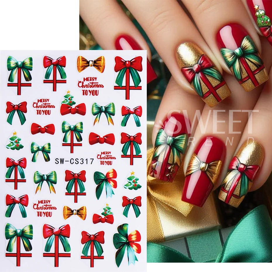 3pcs Christmas 3D Nail Art Stickers Neon Lamp Bell Love Heart Bow Flower Self Adhesive Decals DIY Manicure Decoration Slider