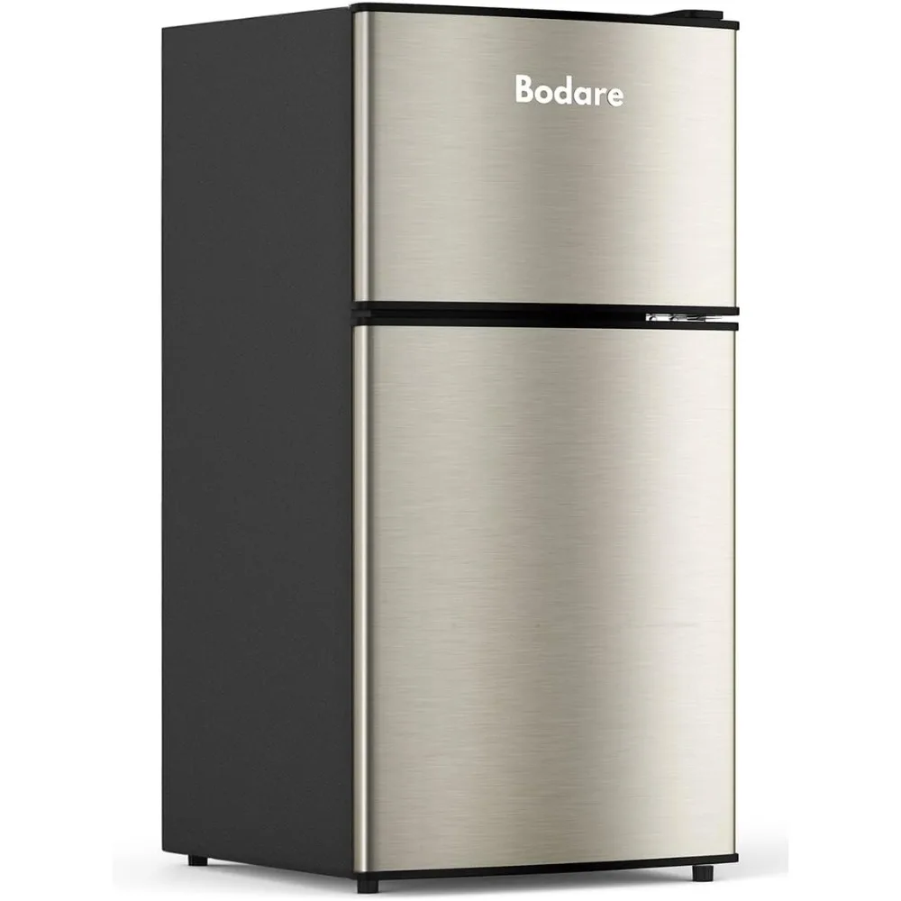 

Bodare Mini Fridge Freezer Quite: 3.2 Cu.Ft Mini Refrigerator 2 Doors - Small Refrigerator Energy-Efficient(Champagne)