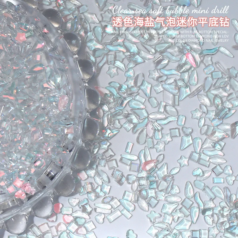 100Pcs Mini Clean Sea Salt Bubble Diamonds Shiny Ice Traslucido Flatback Glass Nail Art Strass Decorazioni Ciondoli Per Manicure