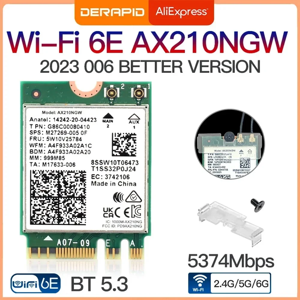 Трехдиапазонная беспроводная сетевая карта WiFi6E AX210 с Bluetooth 5.3 2.4G 5.74Gbps для ноутбуков