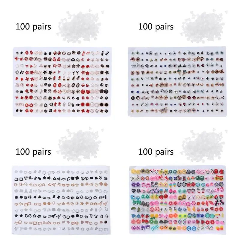 100Pairs Flower Women'S Earrings Set Assorted Styles Polymer Clay Earrings Lot for Kids Fashion Jewelry Gift 4