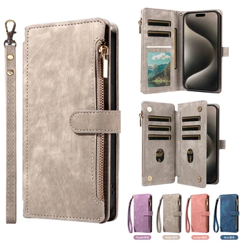 Zipper Magnetic Flip PU Leather Phone Case for IPhone 17Air 16e 15 14 13 12 11 Pro Max Anti-theft and Anti-fall Wallet Cover 1