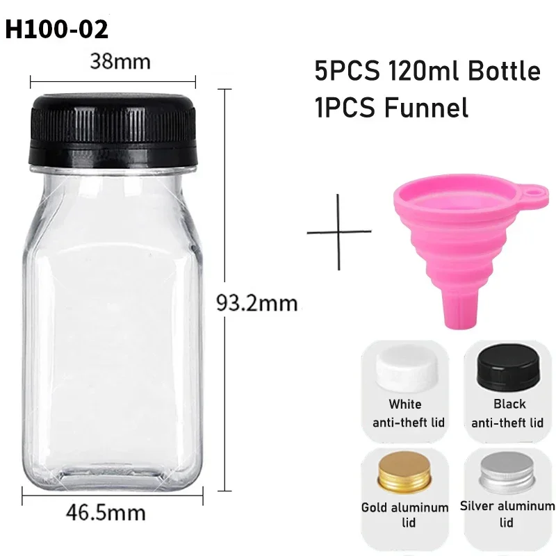 5-Pack Reusable Clear Plastic Bottles with Caps and Folding Funnel for DIY Juicing and Smoothies