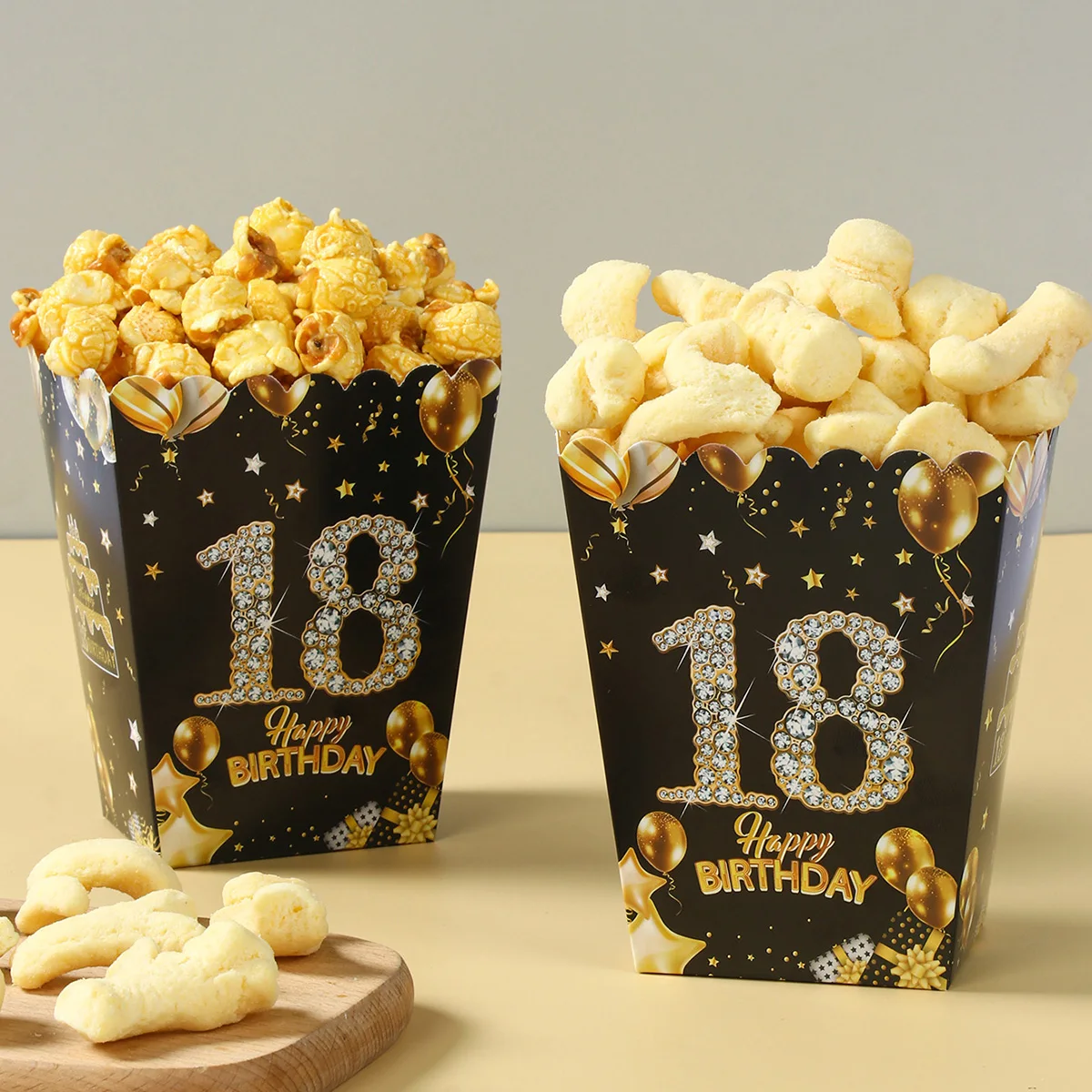 Elegant Black and Gold Popcorn Boxes - Set of 6 - Perfect for Parties and Celebrations