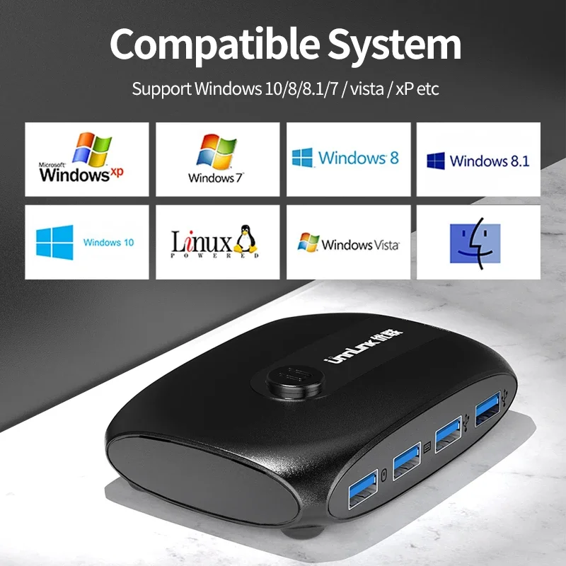 USB KVM switch Unnlink USB KVM Switch USB 3.0 Switcher for Windows10 PC Keyboard Mouse Printer 2 PCs Sharing 4 Devices