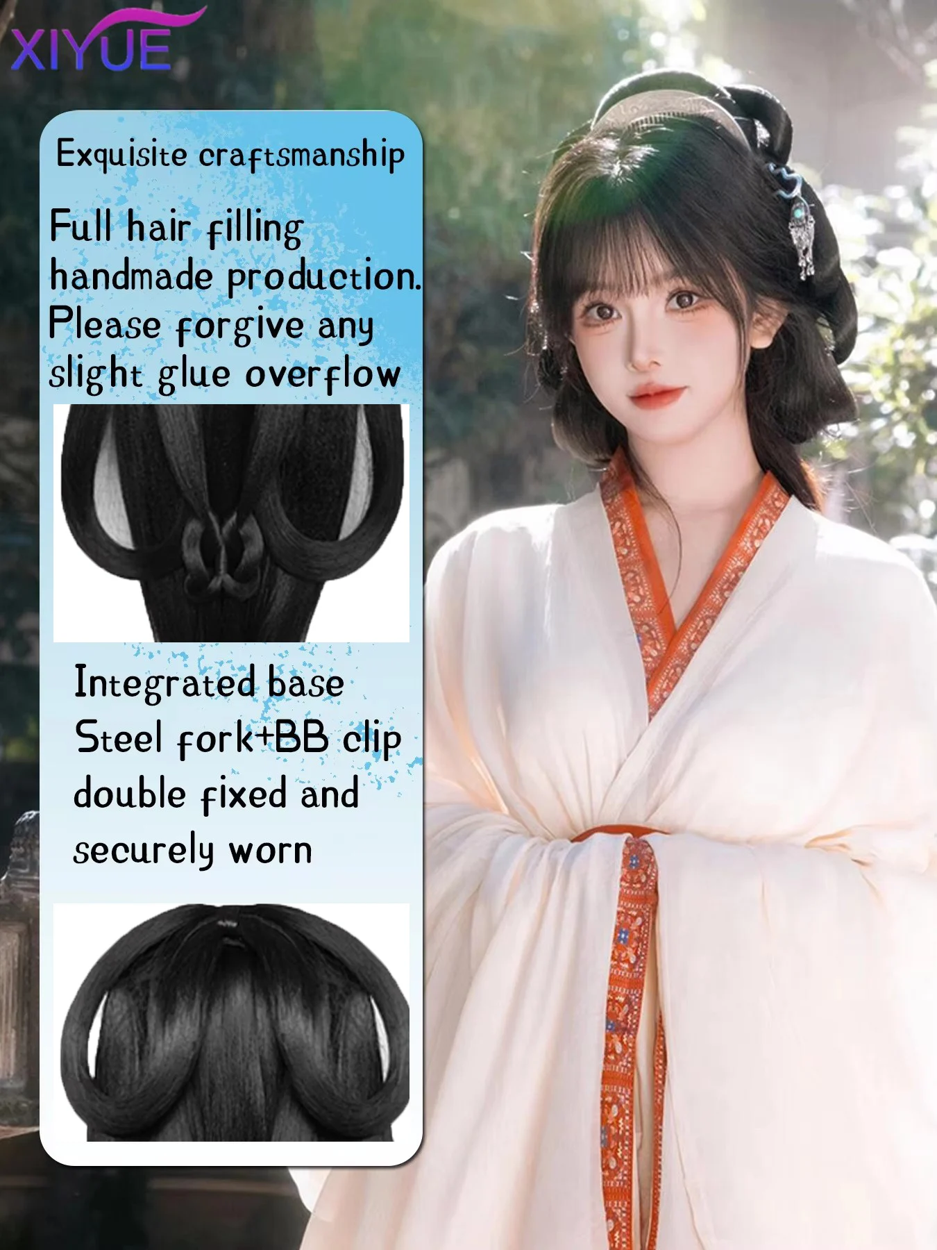 XIYUE Synthetic Warring States Robe Wig Headdress Wei And Jin Style Bun Ancient Costume Back Hair Press Hair Bag Hanfu Wig ﻿
