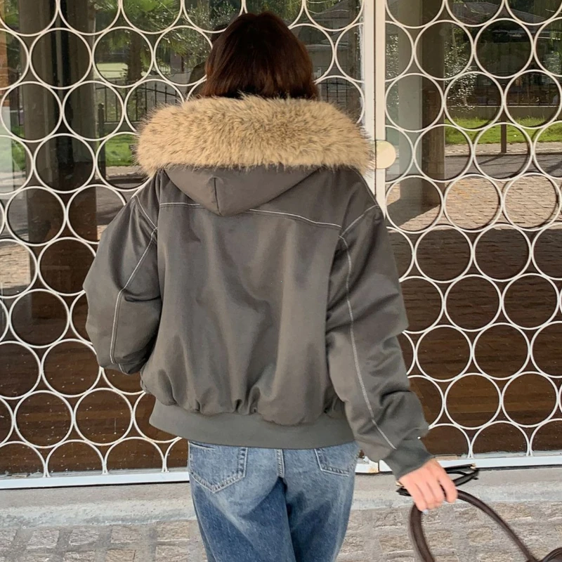 Fur Collar Hooded Parkas Y2k Harajuku Thicken Padded Jackets Casual Zipper Gothic Women&Men Winter Coats Streetwear кур