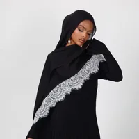 Hijab Ramadan en Rayonne, Coton et Modal, avec bordure en dentelle, Turban respirant, Châle uni en coton, Foulard pour femmes 3