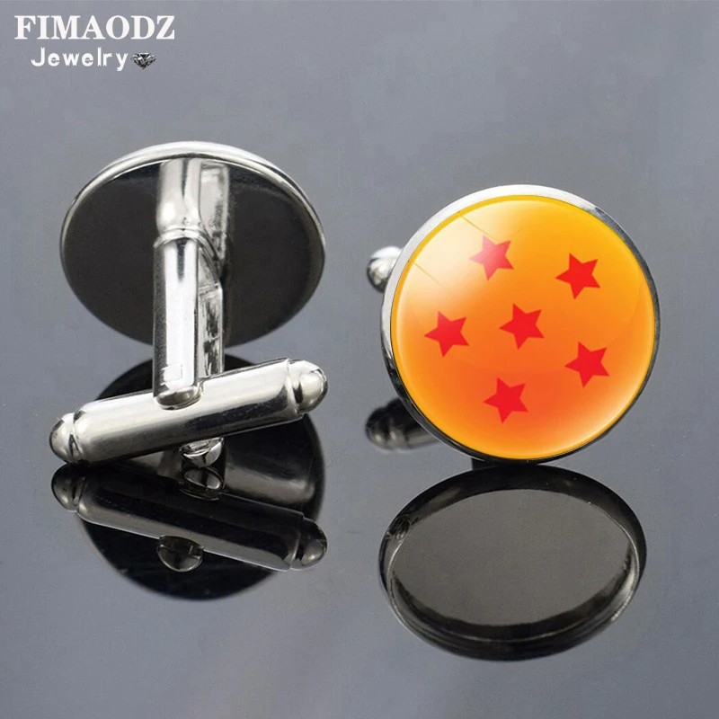 Anime 7 Stars Balls Cufflinks Mens Glass Cabochon Male Shirt Cuff Links Wolf Dragon Buttons FIMAODZ