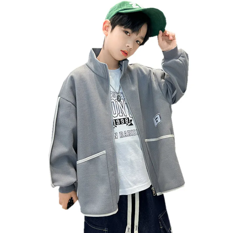 

Big Boys Spring Autumn New Jackets Korean Stylw Black Grey Color Children School Sport Casual Outerwear for Kids 5 7 9 11 13 14Y