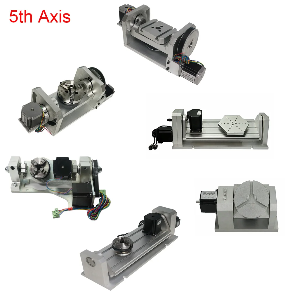 CNC Rotary Axis 5th Axis 3 Jaw 4 Jaw Chuck 60mm Rotation Axis with Table for CNC Router Engraving Machine