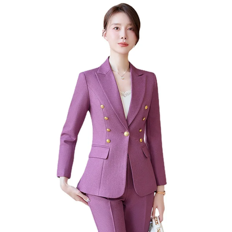 

Embroidered Flares Suits New Autumn Temperament Business Interview Long Sleeve Blazer And Pants Sets Office Ladies Work Wear