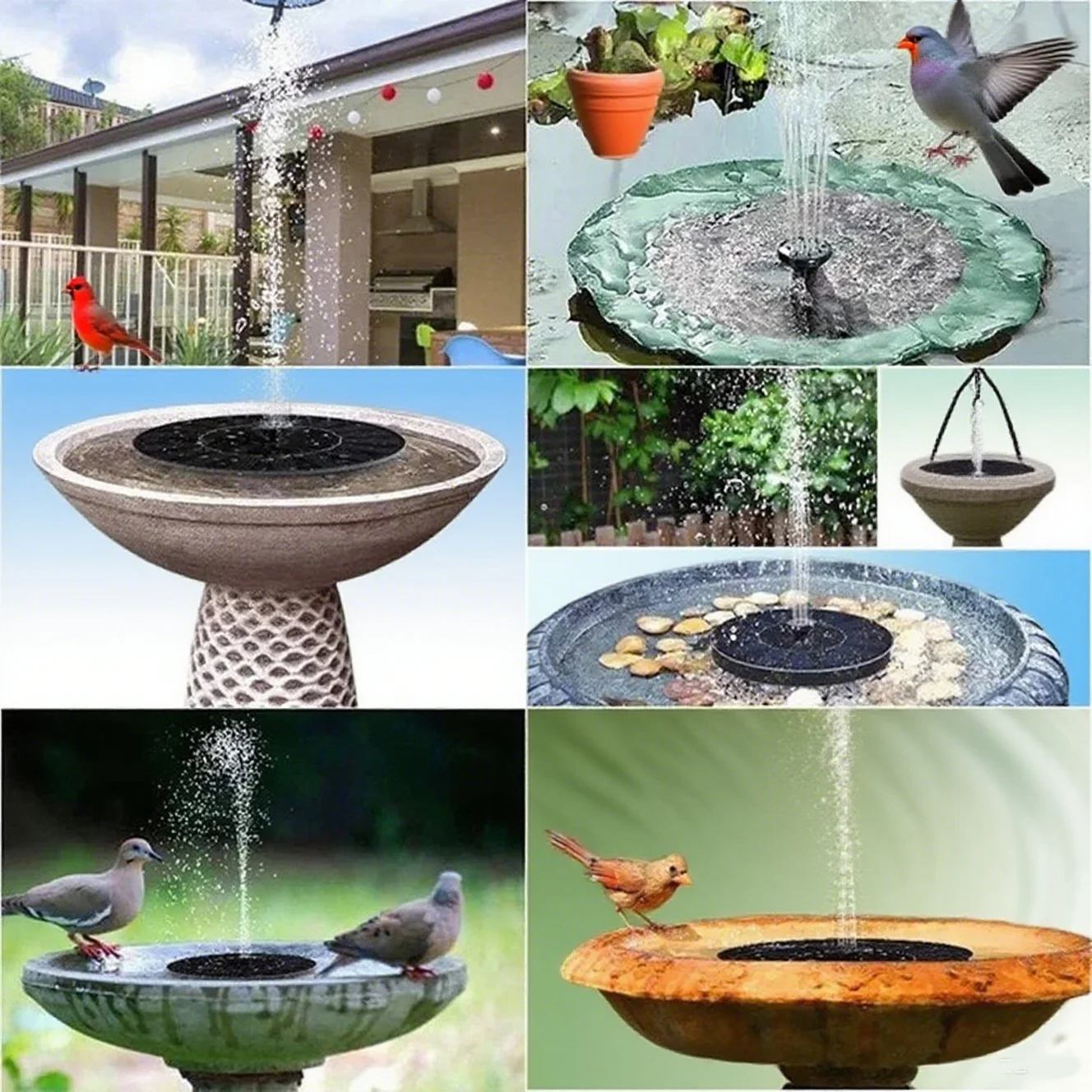 13cm, 16cm, 18cm Solar Fountain Pumps - Perfect for Garden Bird Baths, Outdoor Ponds, Small Pools. 8-Nozzle Floating Design