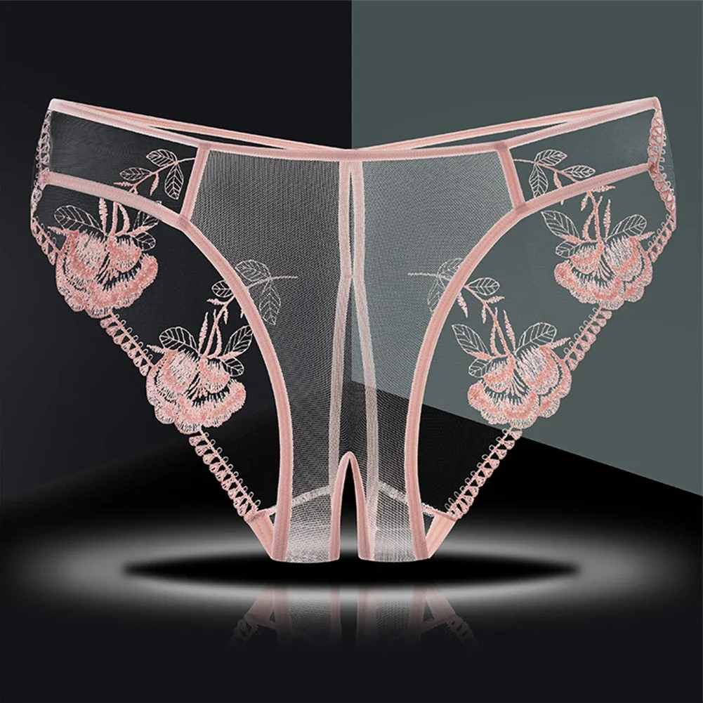 Open Crotch Low Waist Panties Women Sexy Lingerie Embroidery Mesh See ...