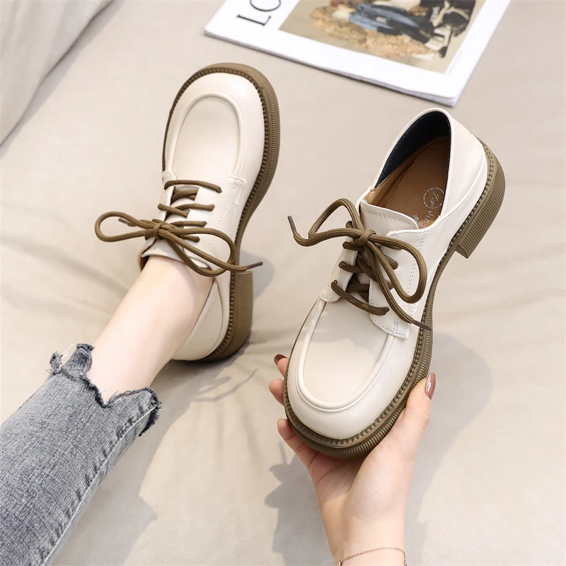 

Genuine Leather Women Loafers Platform British Style Lolita Mid Heels Mary Jane Shoes Jk Uniform Shoes Woman Casual Single Shoes