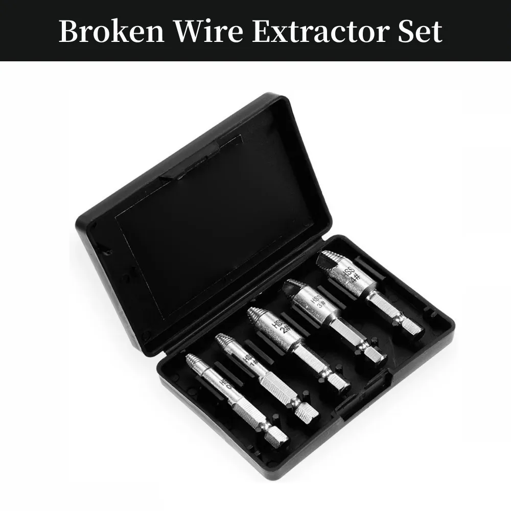5Pcs/Set Broken Wire Extractor Set Screw Extractor Sliding Thread Removal Tool For Remove Rusted Screws Home Tools furuix rods hook tool paintless dent repair car dent removal tool kit hail hammer dent remove set