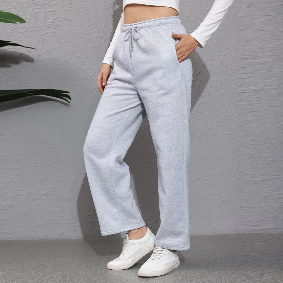 Pantaloni della tuta larghi in pile a gamba larga da donna a vita alta casual vestibilità rilassata jogging a gamba dritta corsa atletica 2024 pantaloni a gamba larga gamba aperta fondo aperto