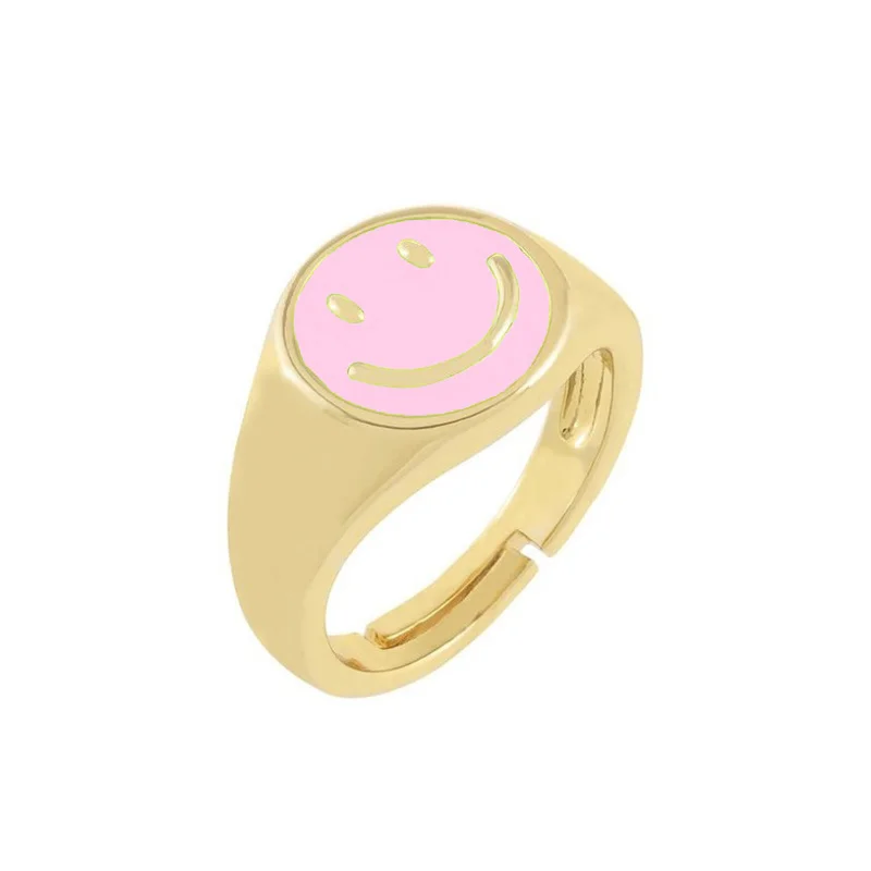 2021 Fashion Smile Face Ring Women Korean Gold Candy Color Happy Face Adjustable Finger Rings For Women Jewelry Gift