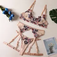 Krasapt – Lingerie transparente brodée de luxe, 4 pièces, Kits de sous-vêtements fantaisie pour soins de la peau, ensemble de Lingerie érotique et intime avec jarretelles 6