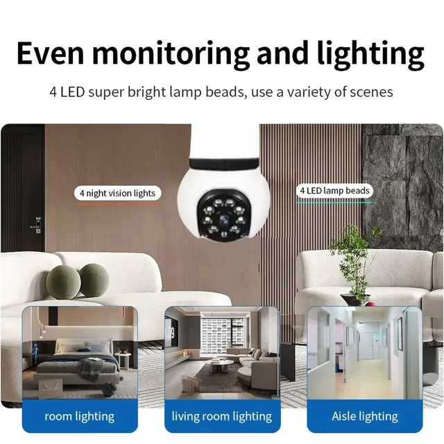 8MP Lamp Bulb WiFi Camera E27 LED Bulb Smart IP Camera Surveilance Two-way Audio Color Night Vision 360° Panoramic AI Tracking - Image 3