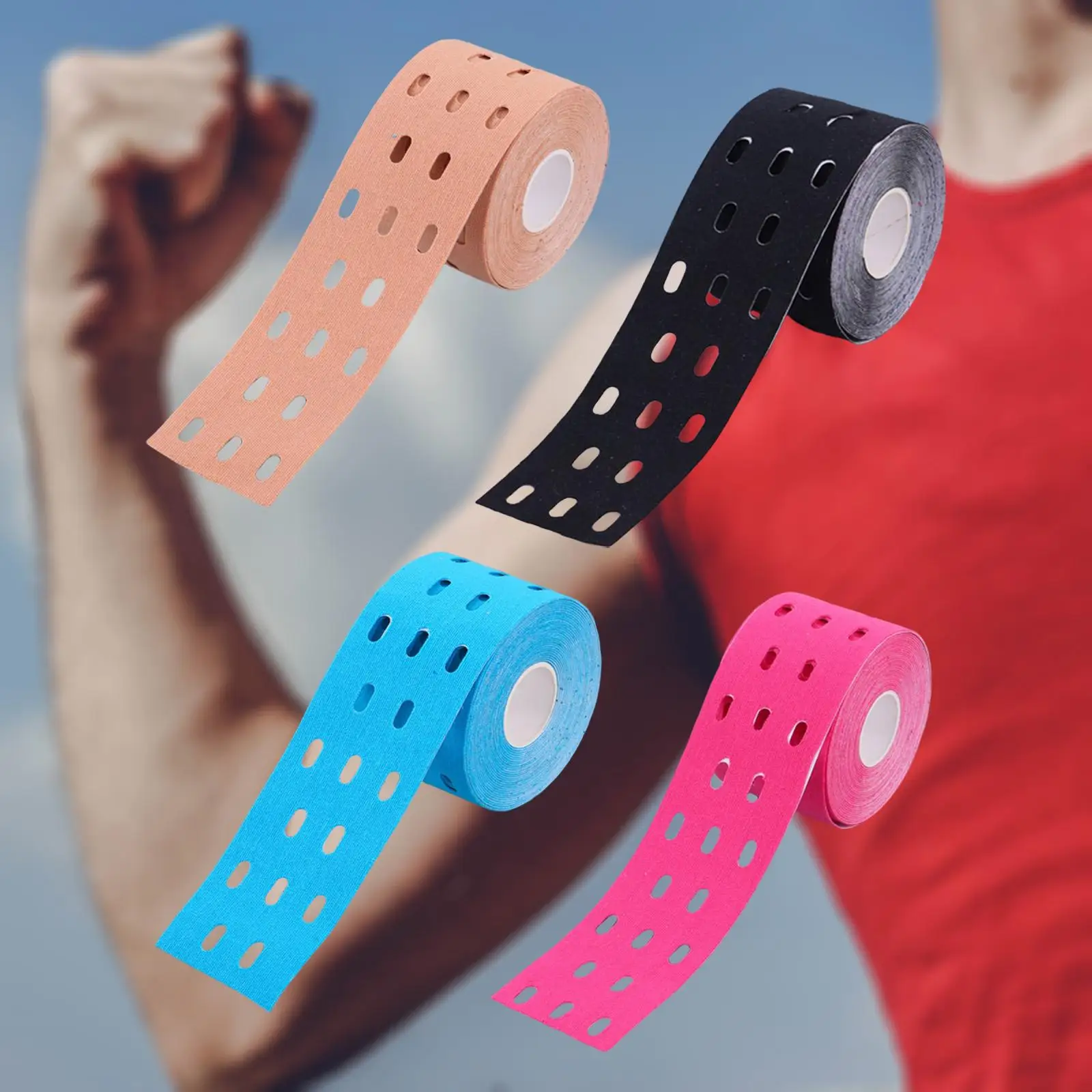 Set of 4 2Inchx16ft Perforated Athletic Muscle Tapes Improved Ventilation for Gym Fitness Running Tennis Swimming Fo