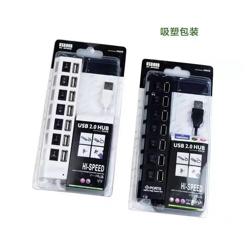 개별 전원 스위치가 있는 7포트 USB 데이터 허브-7홀 USB 확장 스플리터 데스크탑 노트북 및 홈 오피스용 휴대용 허브