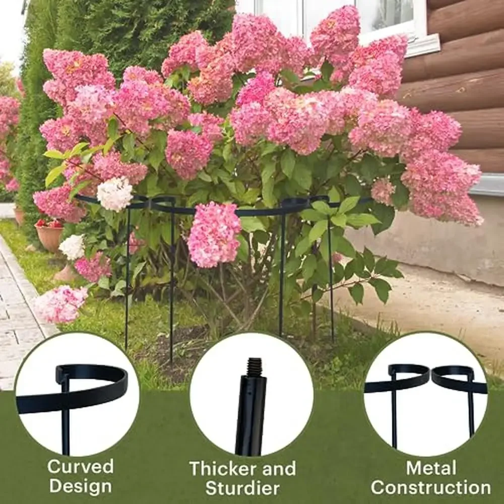 Plant Support Stake 36" Tall Metal Circle Design Peonies Hydrangeas Roses Weatherproof Black Set of 2
