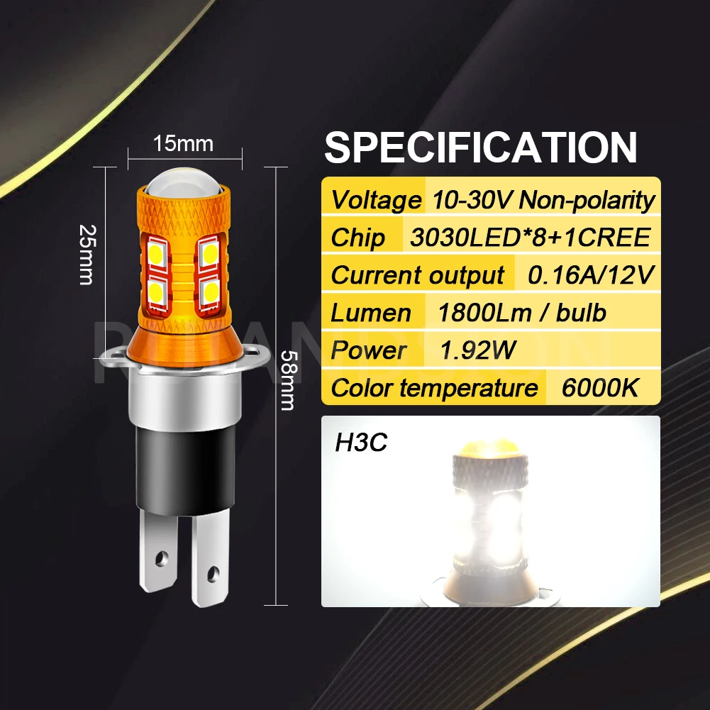 RUIANDSION H3C Super Bright 3030+2525 Fog Light 1800LM Driving Day Running Lamp Car Headlight 10-30V 6000K 2PCS led car lights led lights led headlights led car headlights car headlamps