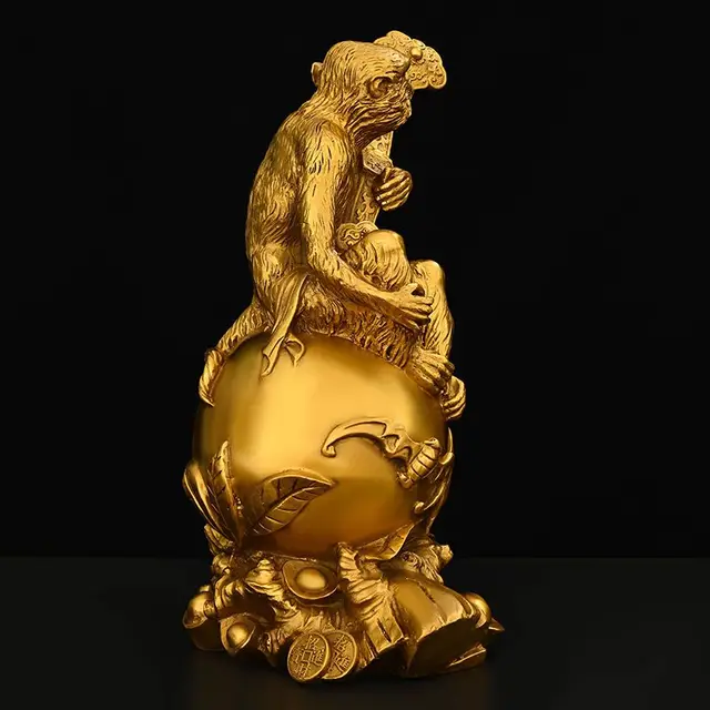 Tiszta Réz Ruyi Arany Majom Díszek Állatöv Áldás Élet Otthoni Nappali Vonzza A Gazdagságot Fengshui Dekoratio - Image 3