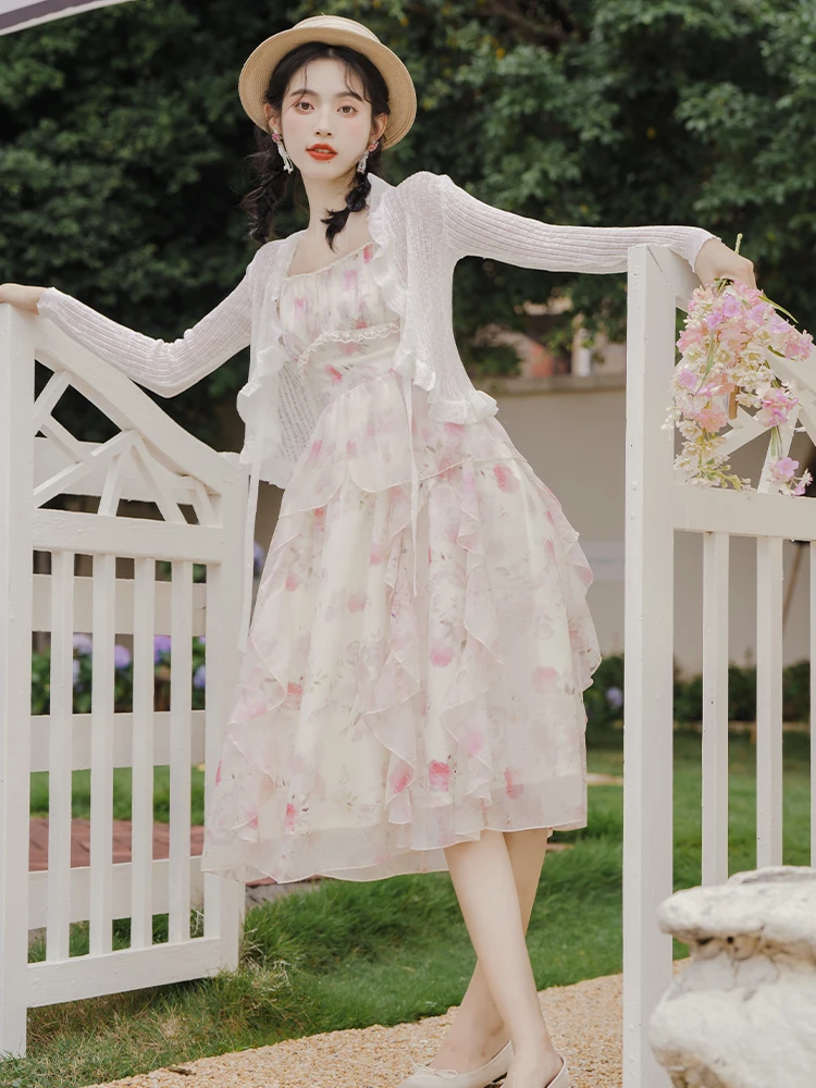 

Summer Lace Sling Large Skirt Sling Long Skirt Cardigan Two-piece Set 2023 new fashion women's Clothing