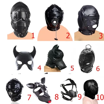 Fetish Sex Mask Bdsm Bondage Sexy Headgear Open Mouth Gag Blindfold Leather Restraint Hood Mask Sex Toys for Couples Adult Games 2