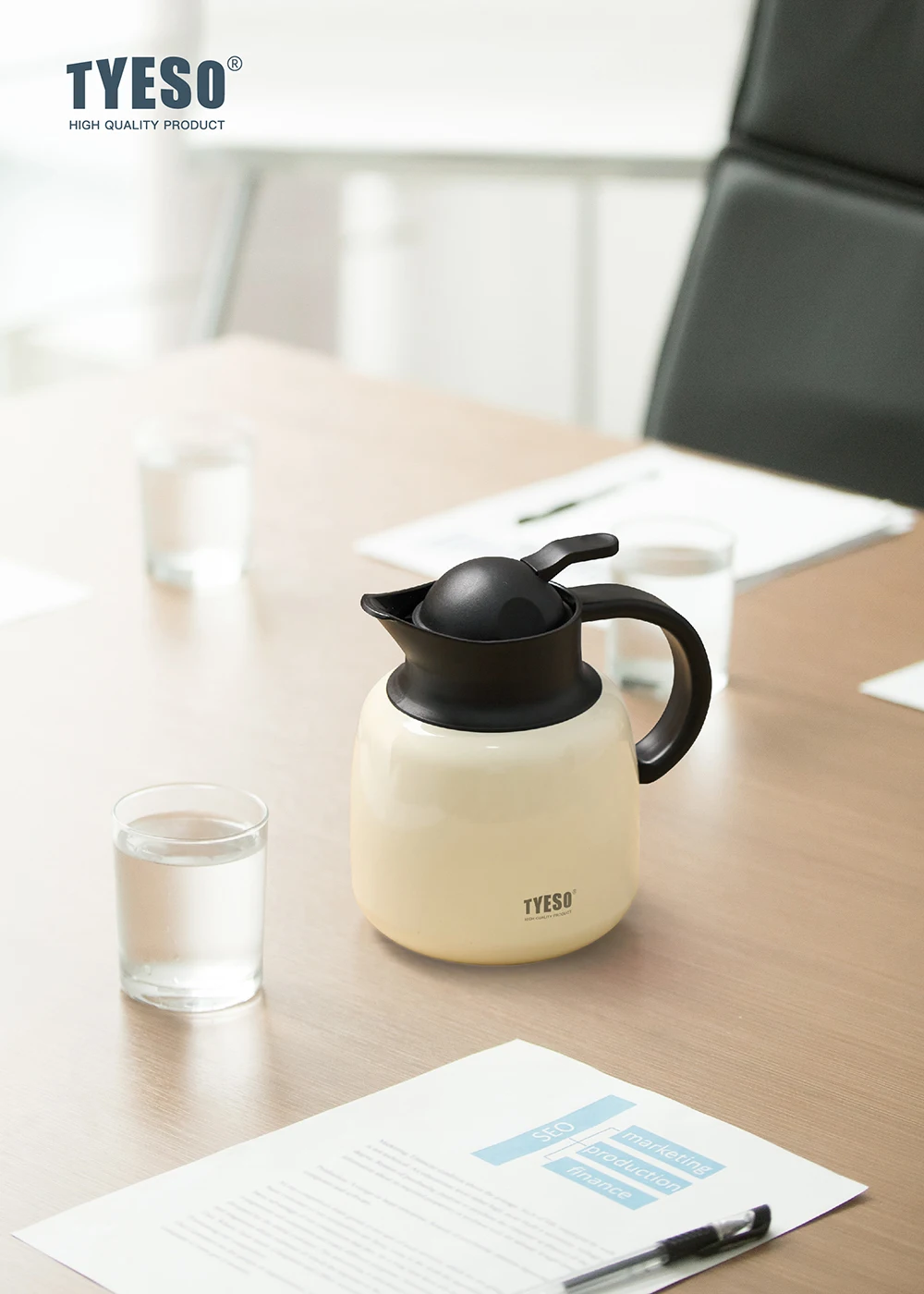 Tyeso Thermos Pot Insulated Stainless Steel Coffee Pot Suitable For Home /Office 1Liter