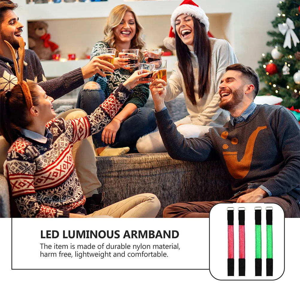 4Pcs 야간 달리기 반사 완장 LED 빛나는 손목 밴드 조정 가능한 스포츠 러닝 기어 충전식 야간 달리기 용품