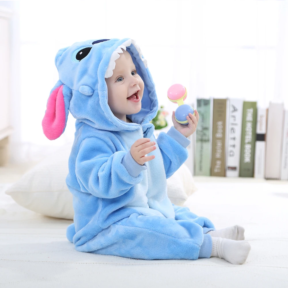 Baby Stitch Jumpsuits Flannel Hooded Pajamas Toddler Kids Onesies Boys Girls Halloween Cosplay Costumes Kids pajamas