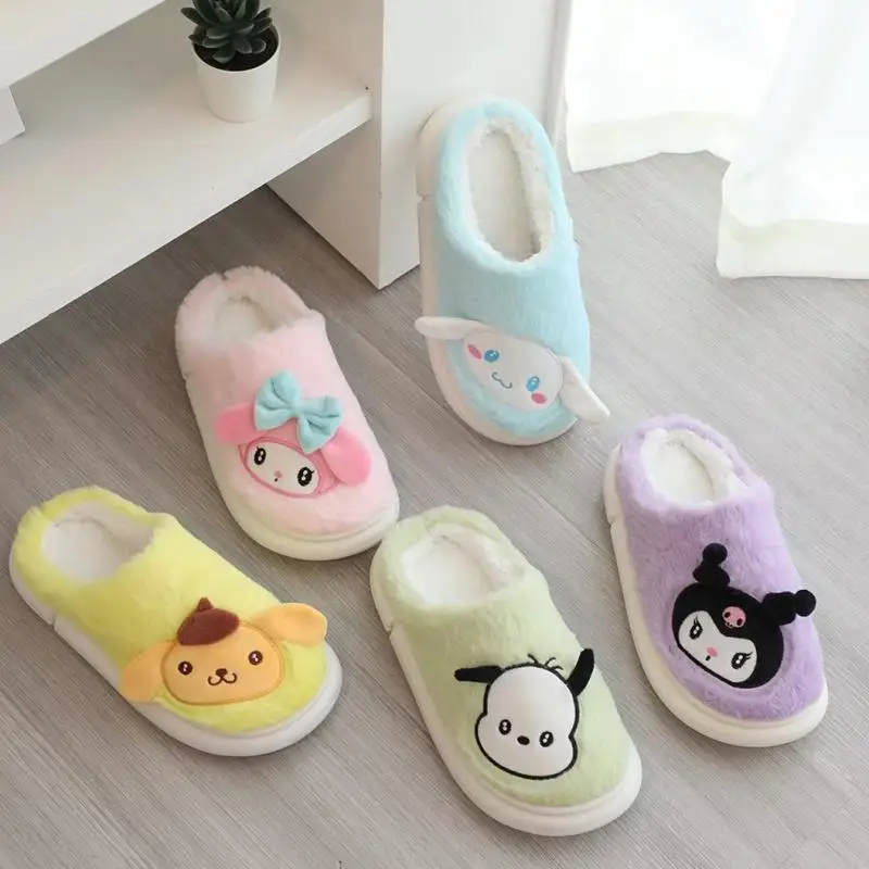 

Sanrio Plush Slipper Cinnamoroll Kuromi My Melody Anime Cute Autumn Winter Antislip Thermal Slippers Children for Holiday Gift