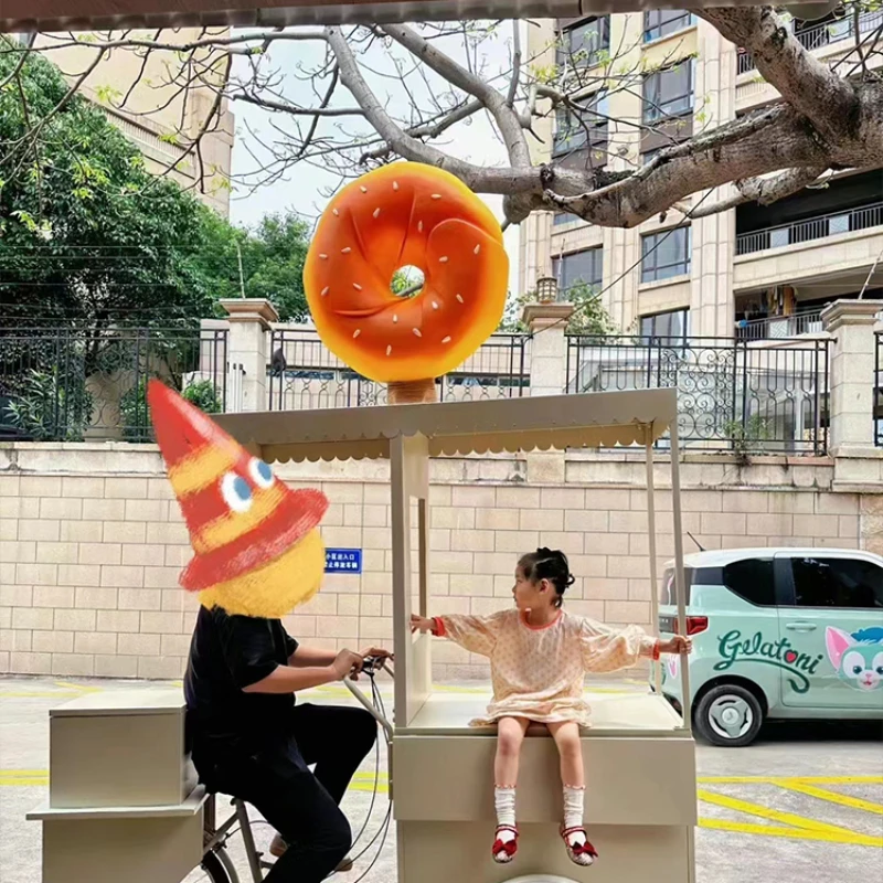 Simulation big bread bagel model store door decoration door background wall luminous light box