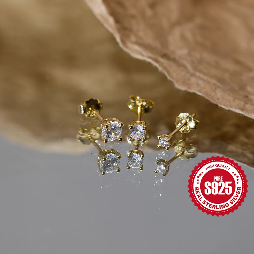 Aide 925 sterling silber 3 stücke set 2/3/4mm mini runde zirkon bar piercing stummel ohrring für frauen minimalist ische schmuck party geschenk – Detail 7